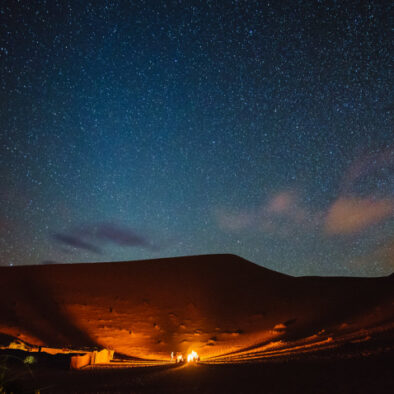 Starry sky in Merzouga desert with our 3-Day Tour from Marrakech to Merzouga Desert
