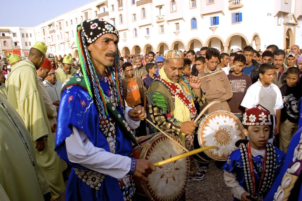 Moroccan people celebrating the Gnaoua Festival in Essaouira