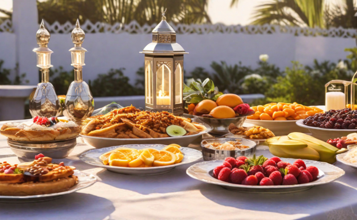 Moroccan people table for Ramadan, breaking the fast