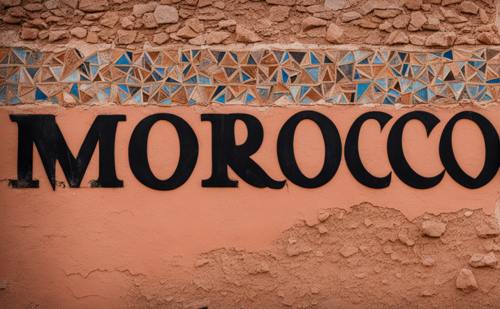 Morocco written on a wall in Marrakech: official languages