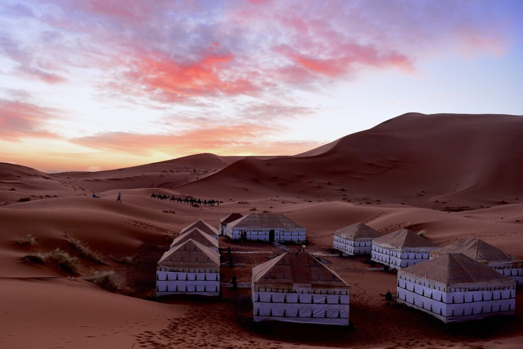 Camping at Berber tents is one of the best things to in Merzouga desert