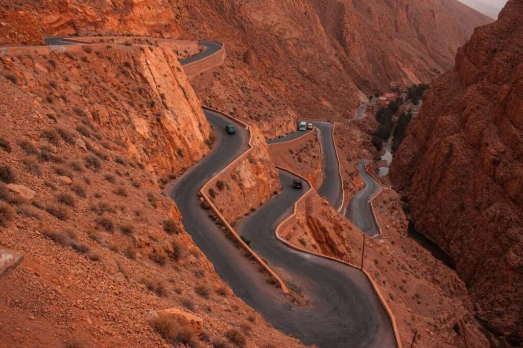 A winding road in Dades Gorges, Morocco.
