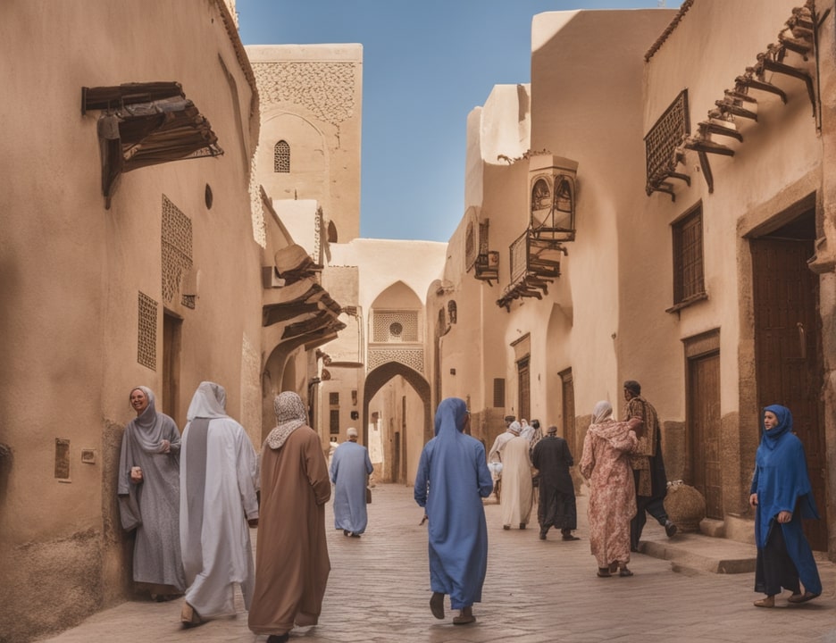 Gruppo di persone in un'antica Medina