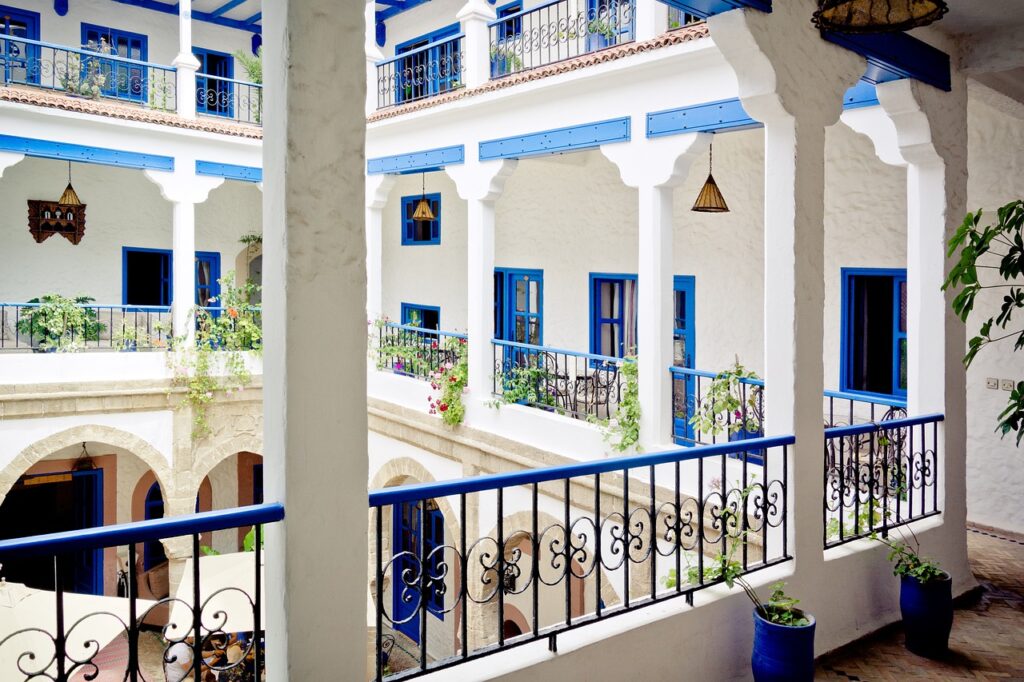 a courtyard of a riad in Morocco