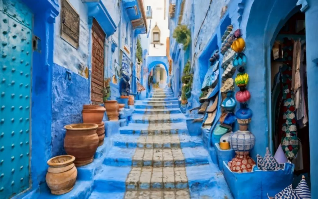Chefchaouen's blue streets and decorations