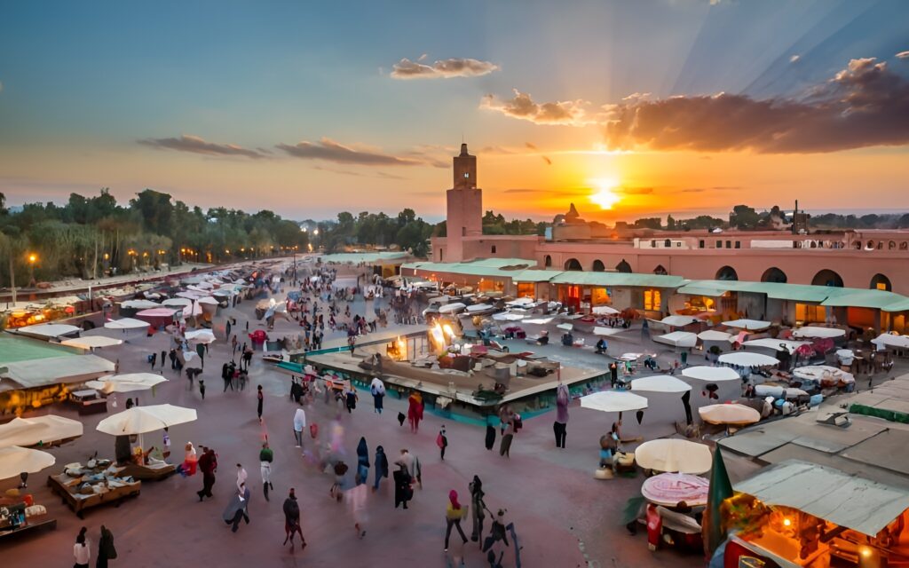 Marrakech, Marruecos atracciones y sitios durante la puesta de sol