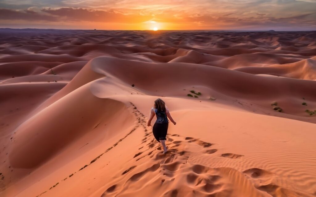 Merzoga desert sand dunes during sunset