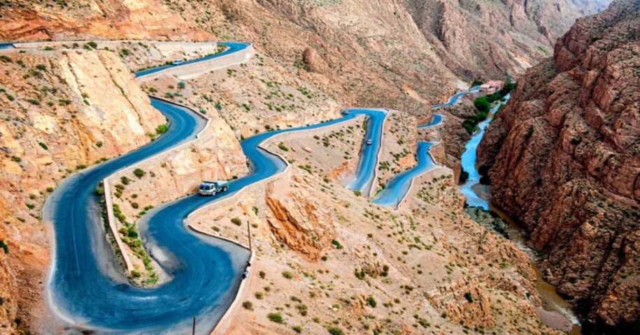 People Driving through the curvy roads of Morocco.