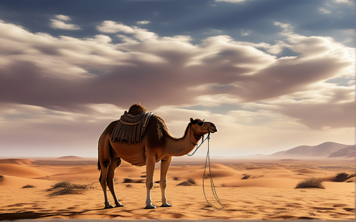 One camel in the middle of the desert
