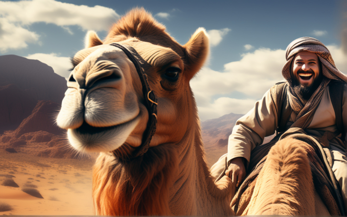 Una persona feliz sobre un camello