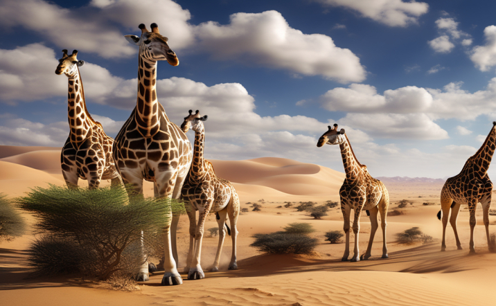 A group of wild Giraffes in a vast desert