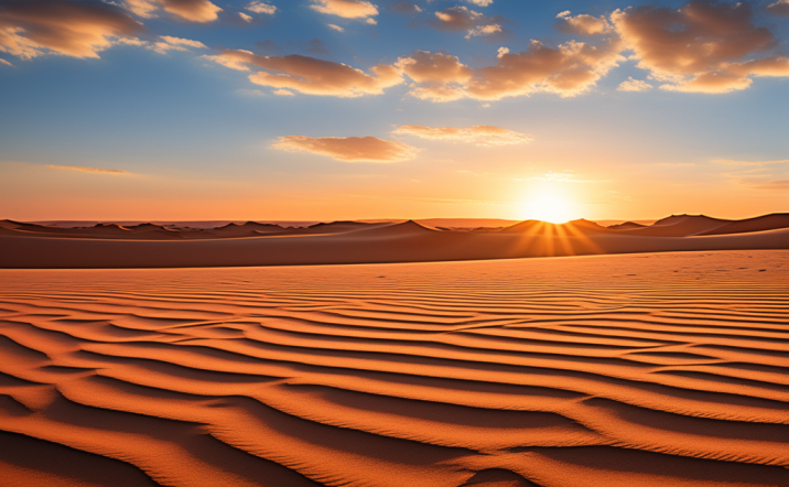 Sahara desert of Merzouga, dunes and sunset