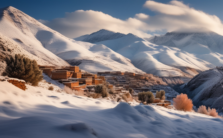 The Atlas mountains of Morocco covered in snow
