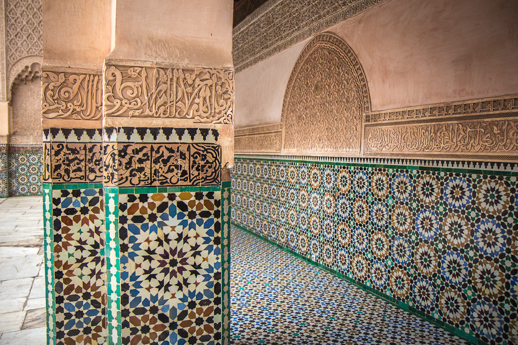 Moroccan art and architecture in Madrasa in Marrakech.