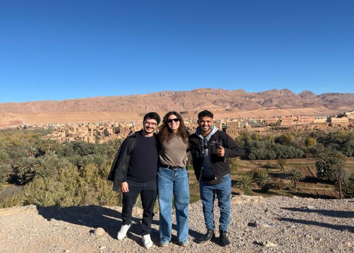 Tourists with a driver during the tour from Marrakech to Merzouga desert of 3 days